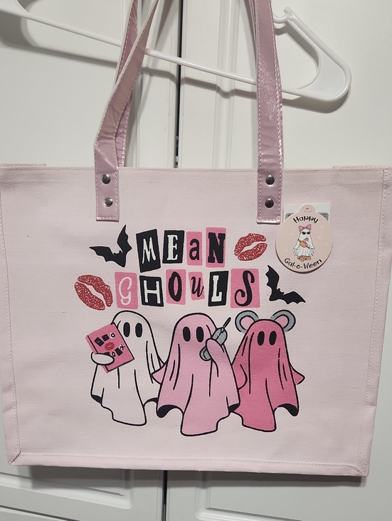 Happy Gal-O-ween Handbags - NWT Ghost Canvas Tote Bag Mean Ghouls Pink